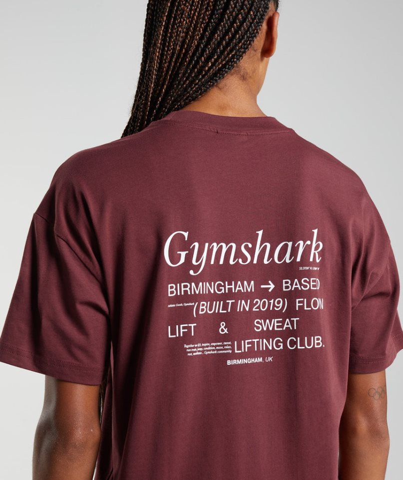 Women's Gymshark Social Club Oversized T-Shirts Burgundy | CA 180N6A